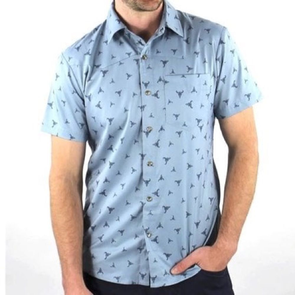 Club Ride Cycling Mens Button Up Pearl Snap Short Sleeve Bull Head